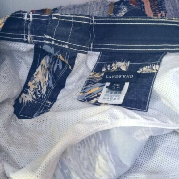 Lands End XXL 44-46 Mens Blue Swim Trunks Shorts Bathing Suit Island Beach Print - Picture 16 of 16